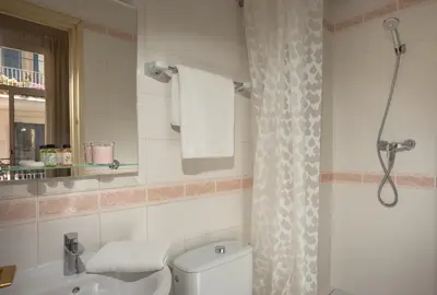 a bathroom with a toilet and a sink and a shower at Antonios Hostal in Sitges
