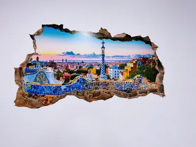a hole in the wall with a view of the city at Barca 5 NEW BEACH APARTMENT in Sant Adria de Besos