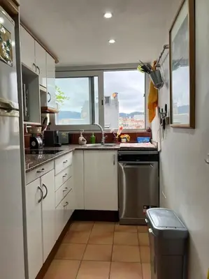 a kitchen with white cabinets and a stainless steel dishwasher at Sagrada Familia in Barcelona