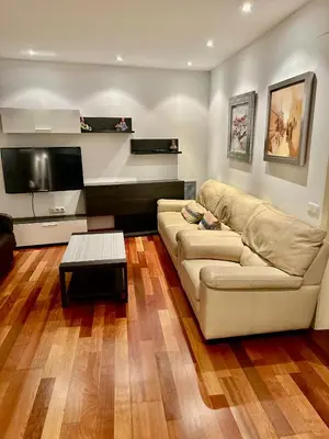 a living room with a couch and a flat screen tv at Espectacular piso cerca de la playa in Barcelona