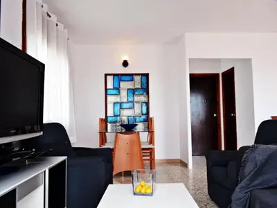 a living room with two couches and a tv at AFRODITA Casa con dos apartamentos independientes in Pineda de Mar