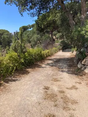 a dirt road with trees and bushes on it at Casa con vista y jardín, a 20' de la playa in Sant Cebrià de Vallalta