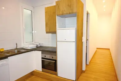 a kitchen with a white refrigerator and a sink at Homenfun Barcelona Paseo de Gracia in Barcelona
