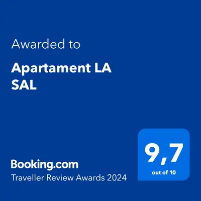 a blue screen with the text awarded to apartment la sal at Apartament LA SAL in Pineda de Mar
