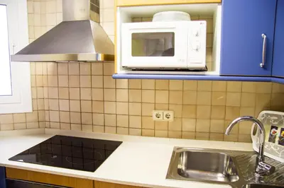 a kitchen with a sink and a microwave at A Home in Barcelona in Barcelona