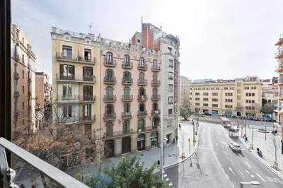 a view of a city street with a building at Modern and bright apartment well located in Gracia in Barcelona