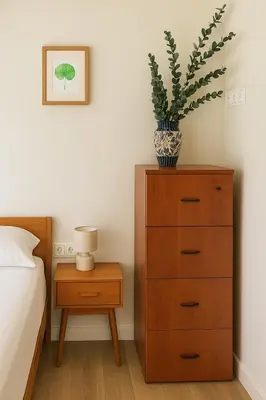 a bedroom with a dresser and a plant in a vase at Forum Casa Barcelona in Sant Adria de Besos