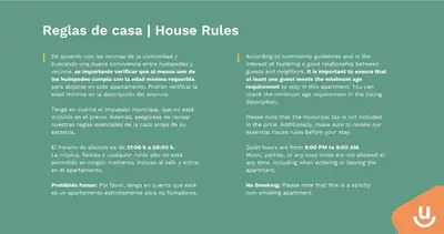 a brochure of a casa casa i house rules at Stay U-nique Apartment Padilla in Barcelona
