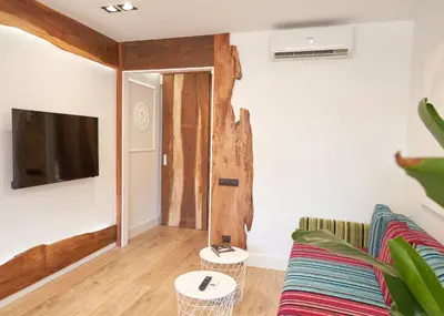a living room with a couch and a tv at Stay U-nique Apartment Padilla in Barcelona