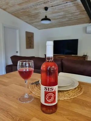 a bottle of wine and a glass on a table at Cal Masses , St. Salvador de Guardiola in Guardiola