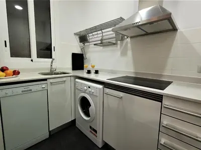 a kitchen with a washing machine and a sink at Suitur apartamento floridablanca barcelona in Barcelona