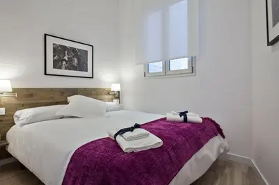 a bedroom with a large bed with a purple blanket at Habitat Apartments Blanca in Barcelona
