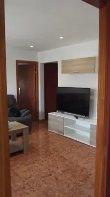 a living room with a large flat screen tv at Apartamentos Atlas Terrassa I in Terrassa