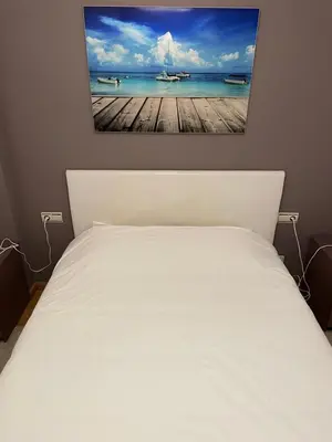 a white bed with a picture of the ocean at Comfy Downtown + Private terrace in Barcelona