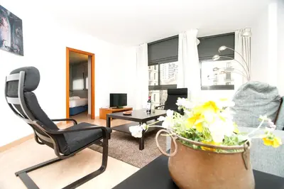 a living room with a chair and a vase of flowers at Apartment Bright Sagrada Familia in Barcelona