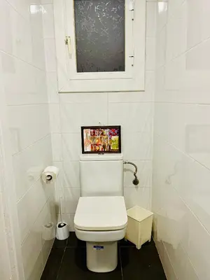 a bathroom with a toilet with a picture above it at Calm Terrace Barcelona in Barcelona