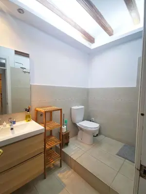 a bathroom with a toilet and a sink and a mirror at VL51 in Barcelona