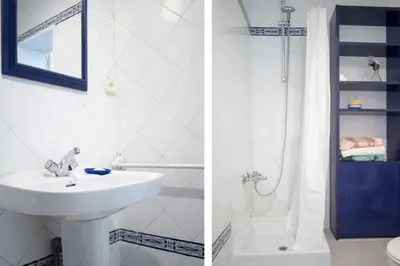 two pictures of a bathroom with a sink and a shower at FANTASTIC apartment in Barcelona in Barcelona