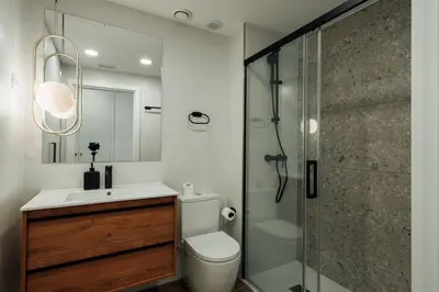 a bathroom with a toilet and a shower at CATERINA Liceu in Barcelona