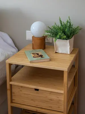 a wooden table with a book and a plant on it at Homing Barcelona 101 in Hospitalet de Llobregat