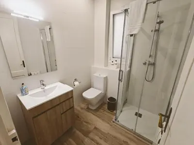 a bathroom with a toilet and a sink and a shower at Apartamento nuevo en Terrassa Centro in Terrassa