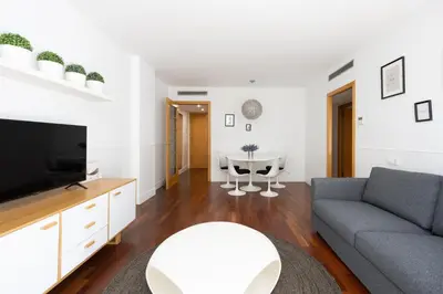 a living room with a couch and a tv at Marion House Barcelona in Barcelona