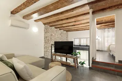 a living room with a couch and a television at Ola Living MACBA in Barcelona