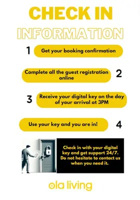 a screenshot of the check in information page of a text message at Ola Living MACBA in Barcelona