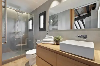 a bathroom with a sink and a toilet and a shower at Enjoy Apartments La Riera Penthouse in Barcelona