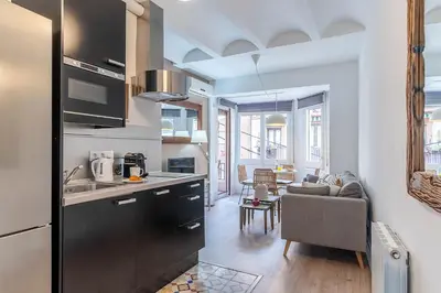a kitchen with a sink and a stainless steel refrigerator at 4212 - AB Poble Sec in Barcelona
