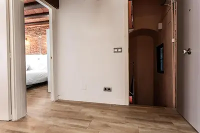a hallway with white walls and wooden flooring at Apartamento La Boqueria 4 in Barcelona