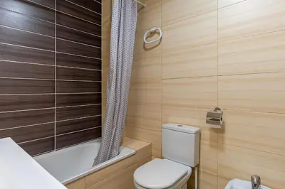 a bathroom with a toilet and a bath tub at AB Besòs River Apartment in Sant Adria de Besos