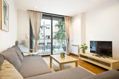 a living room with a couch and a tv at Les Corts Exclusive Apartments by Olala Homes in Barcelona