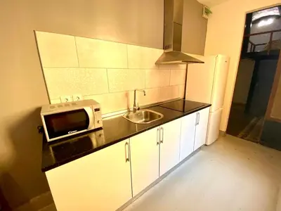 a small kitchen with a sink and a microwave at Apartamento de 3 habitaciones en Sants a 2`del metro Badal P9 in Barcelona