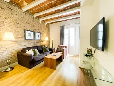 a living room with a couch and a tv at Boutique Pare Lainez- 2 BR Sagrada Famlia with balcony in Barcelona