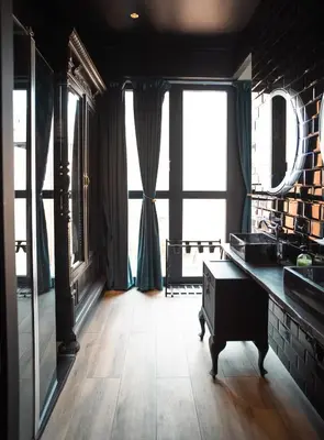 a kitchen with a sink and a large window at Hotel Lincoln Lounge in Barcelona