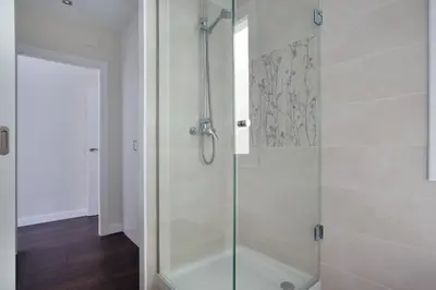 a shower with a glass door in a bathroom at Consell de Cent Apartment in Barcelona