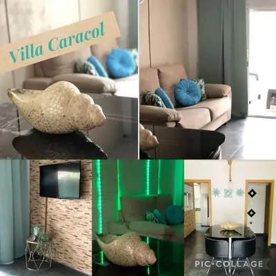 a collage of photos of a living room with furniture at Apartamento Villa Caracol in Cunit