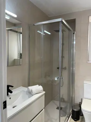 a bathroom with a shower and a sink and a toilet at Barri Vell 4 in Manresa
