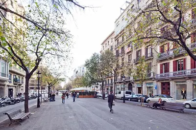 a city street with people walking down the street at My Space Emirates - Apartments in Rambla de Catalunya in Barcelona