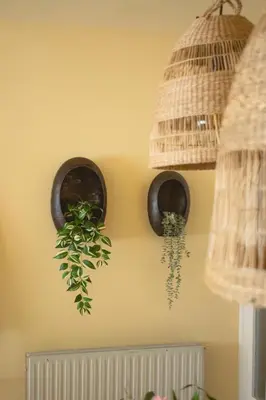 a room with two potted plants on the wall at Espectacular Casa en La Garriga in La Garriga