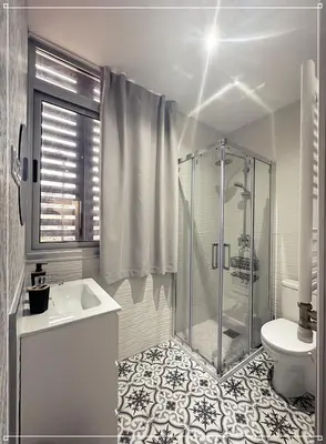 a bathroom with a shower and a sink and a toilet at FIRA GRAN VIA II in Hospitalet de Llobregat
