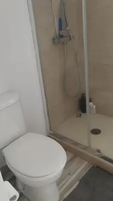 a bathroom with a toilet and a shower at Casa dess in Hospitalet de Llobregat
