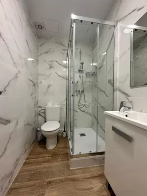 a bathroom with a shower and a toilet and a sink at MI CASA ES TU CASA in Hospitalet de Llobregat
