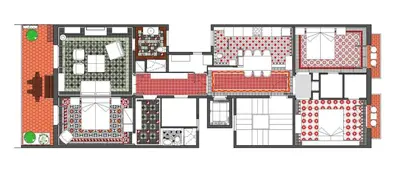 a floor plan of a building with red at The Collection Barcelona - Paseo de Gracia Catalan 4BD with private Terrace in Barcelona
