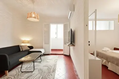 a living room with a couch and a tv at Sagrada Familia Vl by Enjoy Apartments in Barcelona