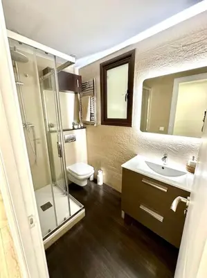 a bathroom with a toilet and a sink and a shower at Apartamento Lauda in Hospitalet de Llobregat
