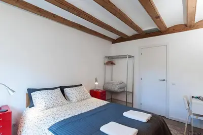 a bedroom with a large bed with a blue blanket at Central Verdete in Barcelona