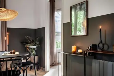 a bathroom counter with a sink and a mirror at Vili - 2 bedrooms and balcony in Sant Antoni in Barcelona