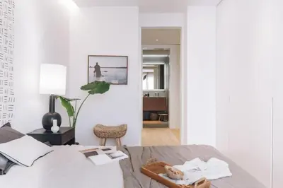 a bathroom with a sink and a mirror at Bemba - 1 bedroom and swimming pool in Passeig de Gracia in Barcelona